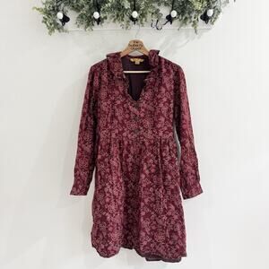 April Cornell Valentine's dress Long Sleeve Brown Red Floral Cottagecore Large